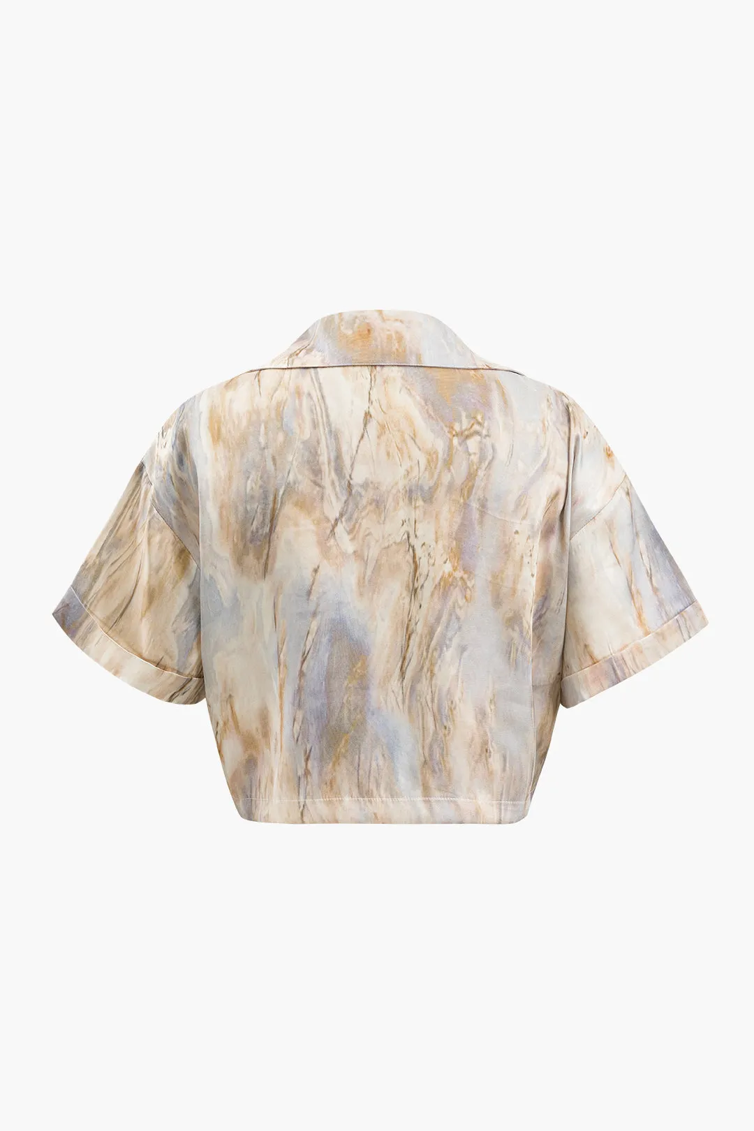 Wilderose - Elegant Marble Print Woman's Crop Shirt