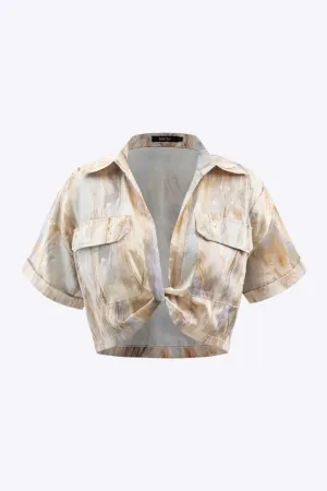 Wilderose - Elegant Marble Print Woman's Crop Shirt