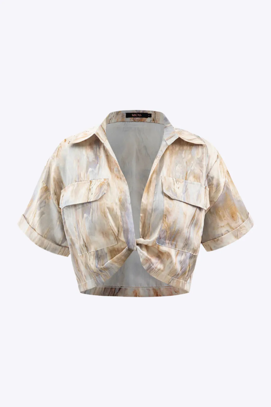 Wilderose - Elegant Marble Print Woman's Crop Shirt