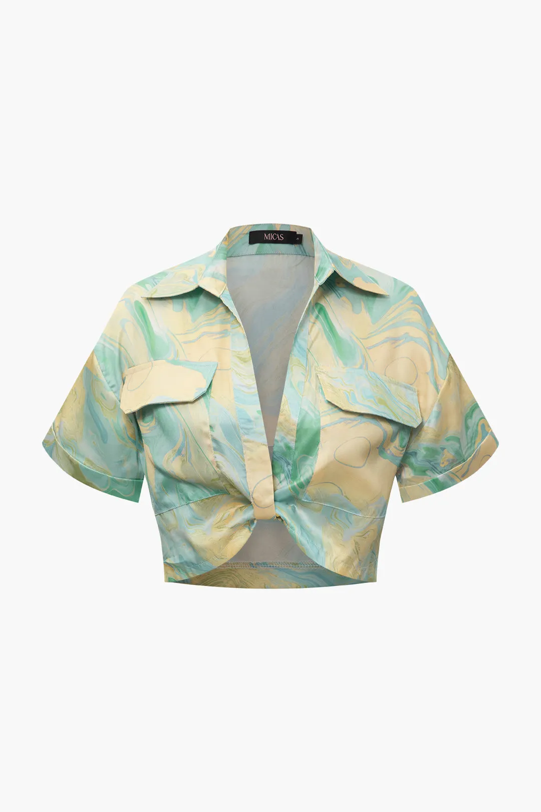 Wilderose - Elegant Marble Print Woman's Crop Shirt