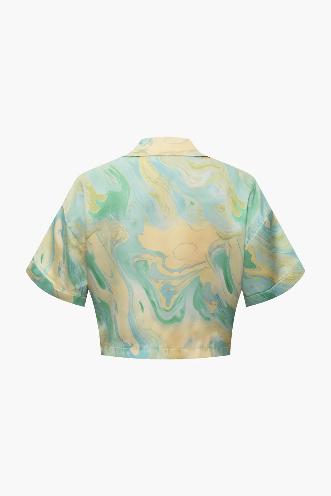 Wilderose - Elegant Marble Print Woman's Crop Shirt