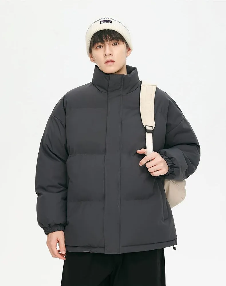 Windproof Quilted Puffer Jacket with Stand-Up Collar