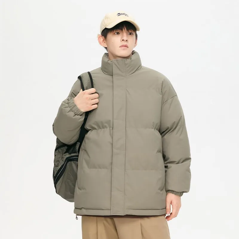 Windproof Quilted Puffer Jacket with Stand-Up Collar