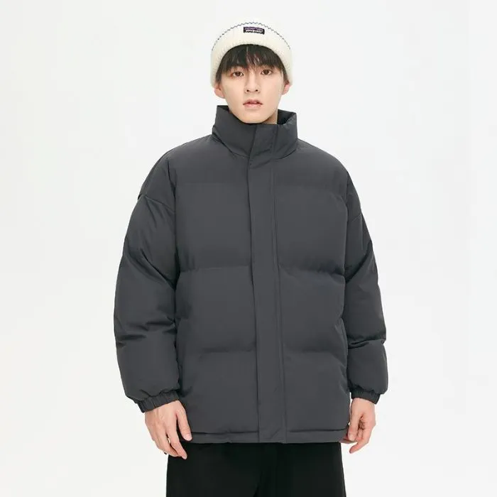 Windproof Quilted Puffer Jacket with Stand-Up Collar