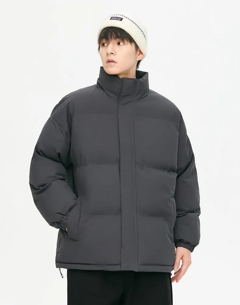 Windproof Quilted Puffer Jacket with Stand-Up Collar