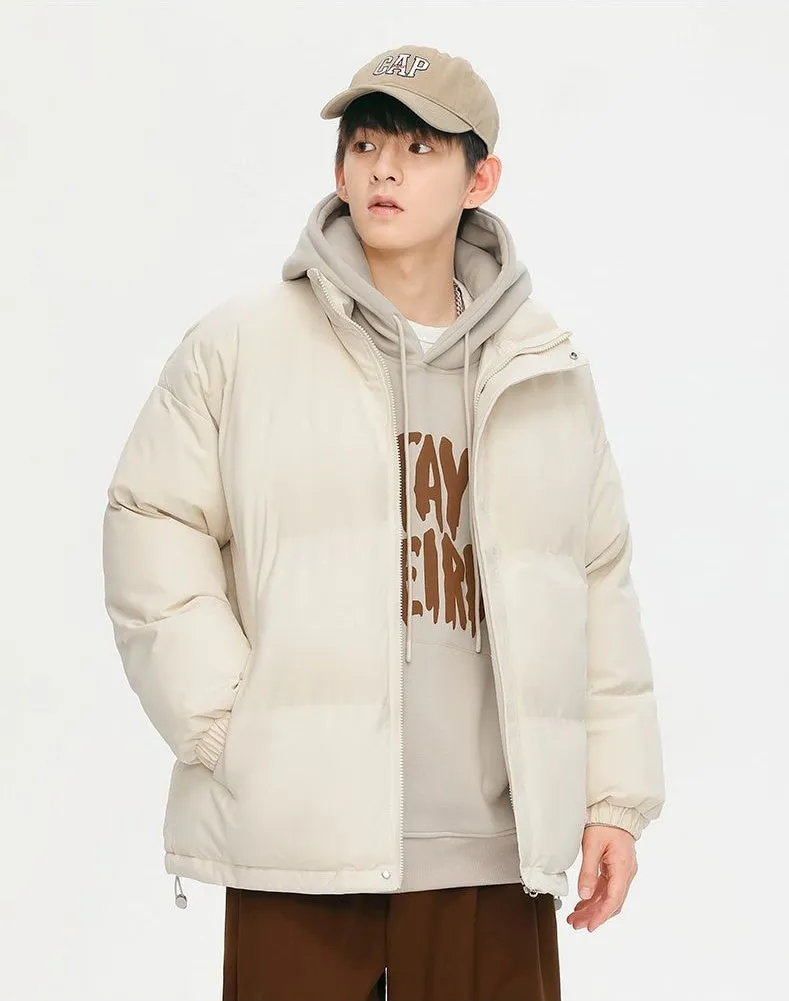 Windproof Quilted Puffer Jacket with Stand-Up Collar