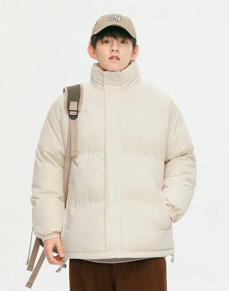Windproof Quilted Puffer Jacket with Stand-Up Collar