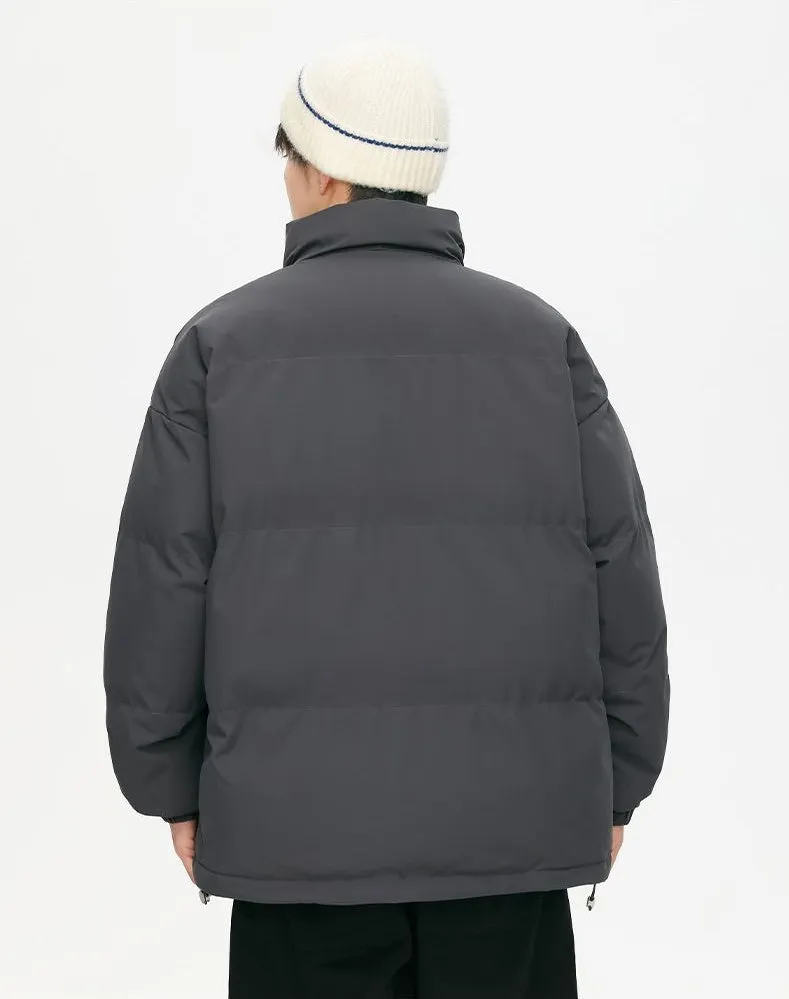 Windproof Quilted Puffer Jacket with Stand-Up Collar