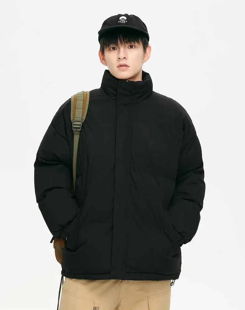 Windproof Quilted Puffer Jacket with Stand-Up Collar
