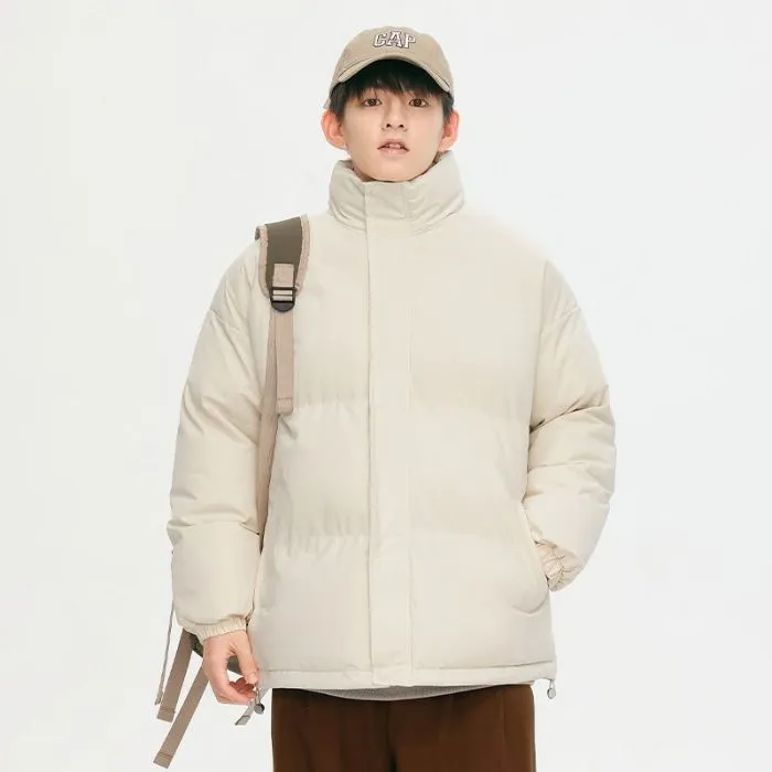 Windproof Quilted Puffer Jacket with Stand-Up Collar
