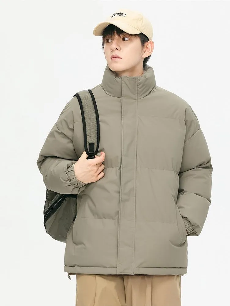 Windproof Quilted Puffer Jacket with Stand-Up Collar