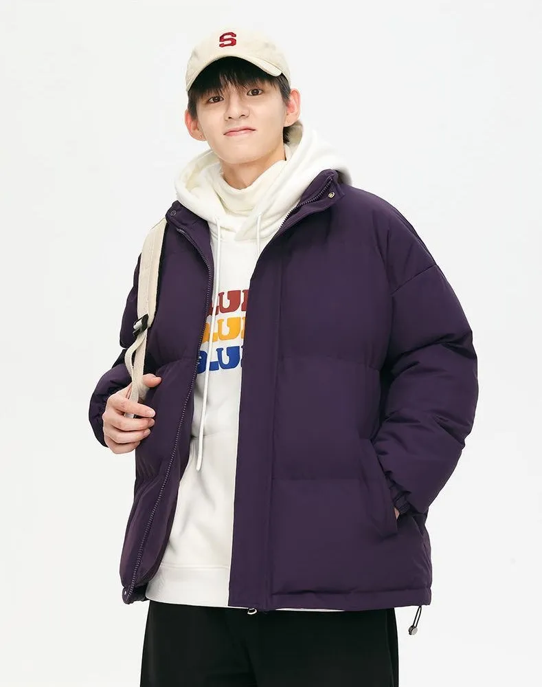 Windproof Quilted Puffer Jacket with Stand-Up Collar