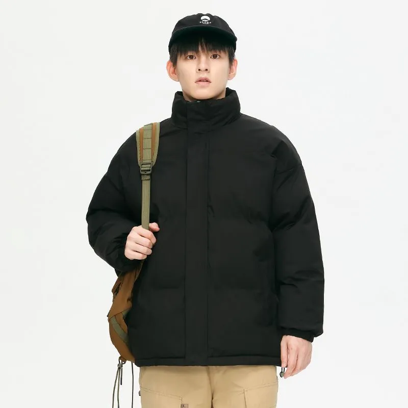 Windproof Quilted Puffer Jacket with Stand-Up Collar