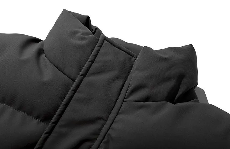 Windproof Quilted Puffer Jacket with Stand-Up Collar