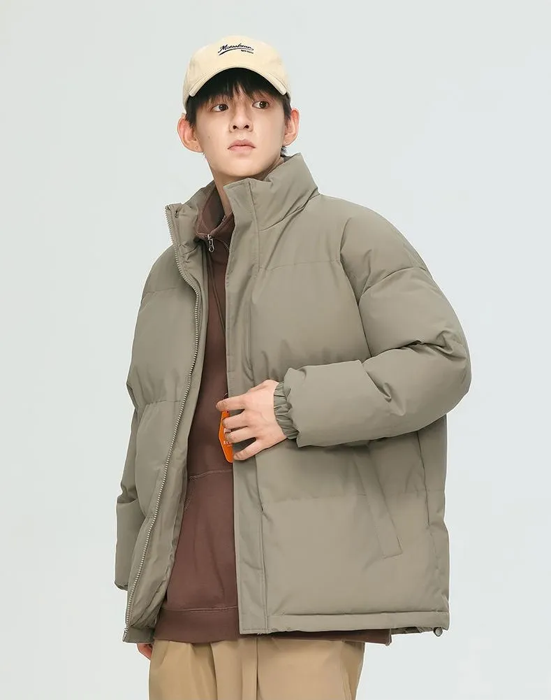 Windproof Quilted Puffer Jacket with Stand-Up Collar