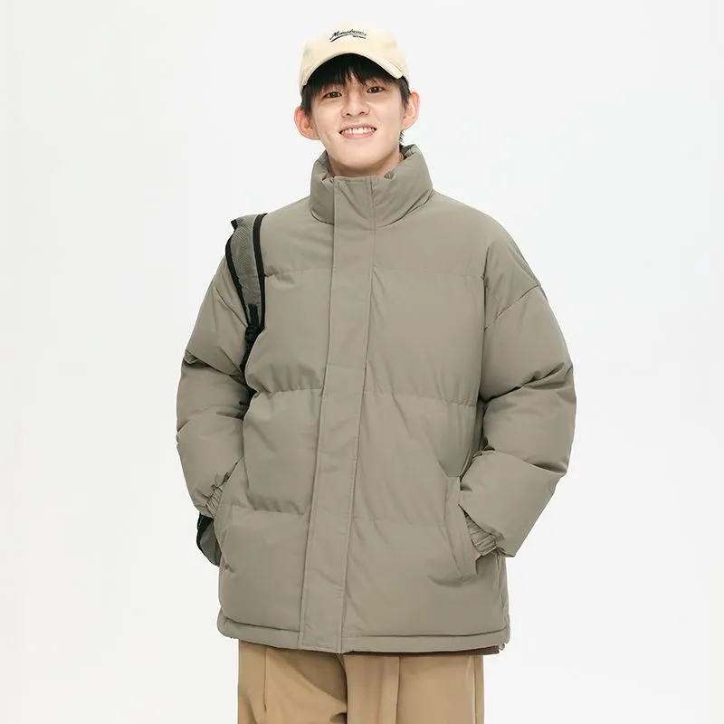 Windproof Quilted Puffer Jacket with Stand-Up Collar