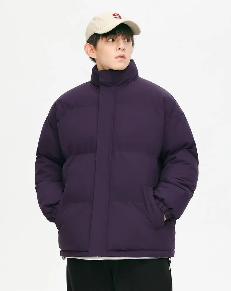 Windproof Quilted Puffer Jacket with Stand-Up Collar