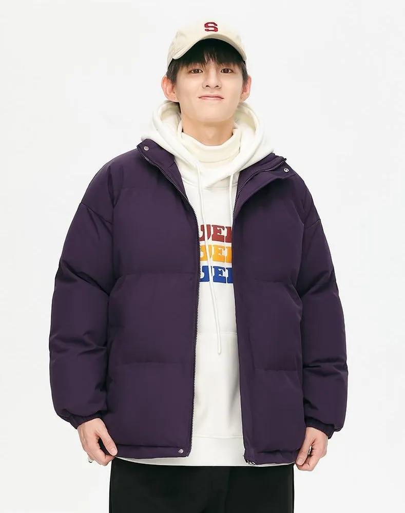 Windproof Quilted Puffer Jacket with Stand-Up Collar