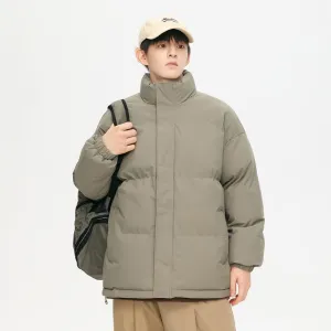 Windproof Quilted Puffer Jacket with Stand-Up Collar