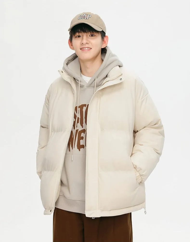 Windproof Quilted Puffer Jacket with Stand-Up Collar