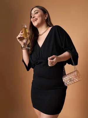 Women Black Glitter Bodycon Kimono Sleeves Dress-SFDRSS12463