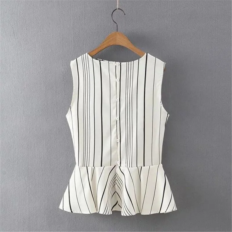 Women Collecation OL Tops Striped Design Elegant Sleevelss Blouse Peplum Design Blouse