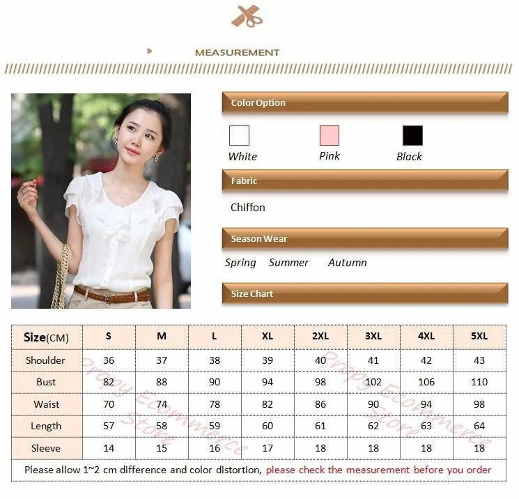Women Fashion Short Sleeve Ruffles Chiffon Solid White Tops Casual Blouses Shirt
