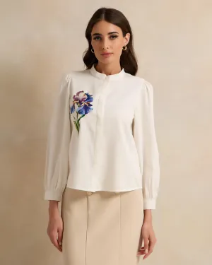 Women Printed Ivory Shirt Blouse