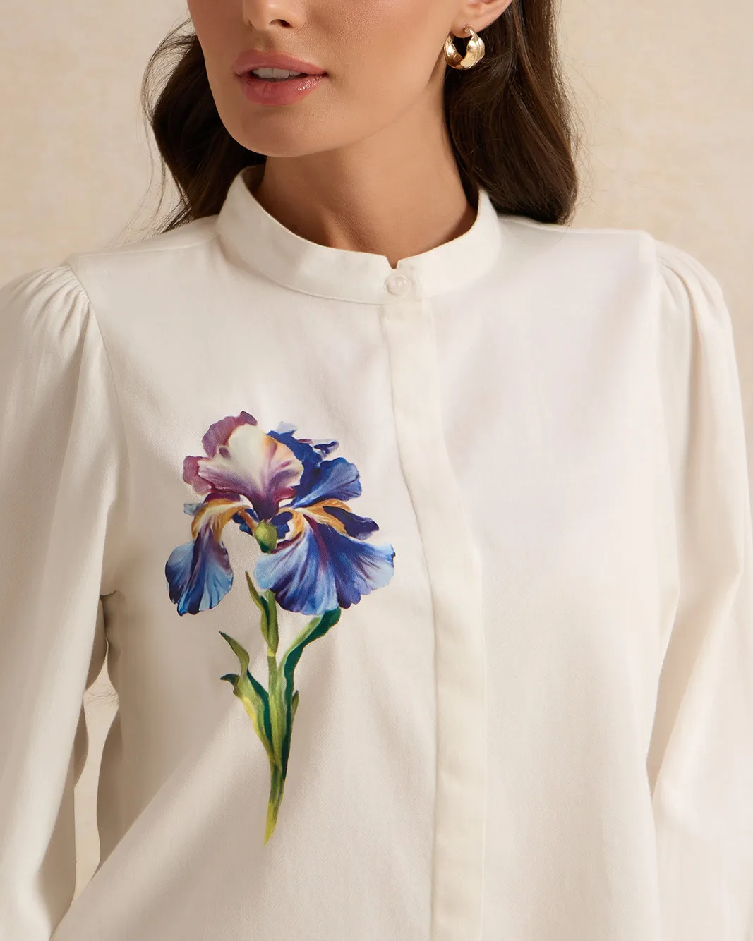 Women Printed Ivory Shirt Blouse