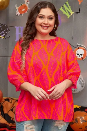 Women Smocked Lantern Sleeve Plus Size Blouse