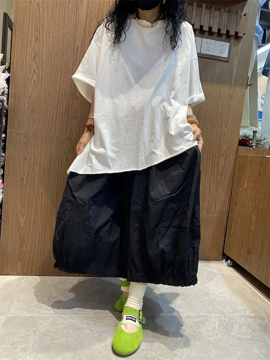 Women Summer Casual Irregular Hem O-Neck Cotton Shirt
