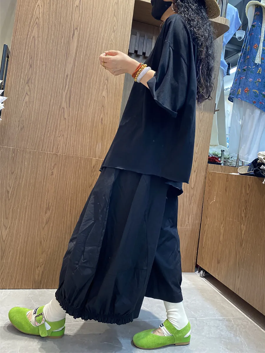 Women Summer Casual Irregular Hem O-Neck Cotton Shirt