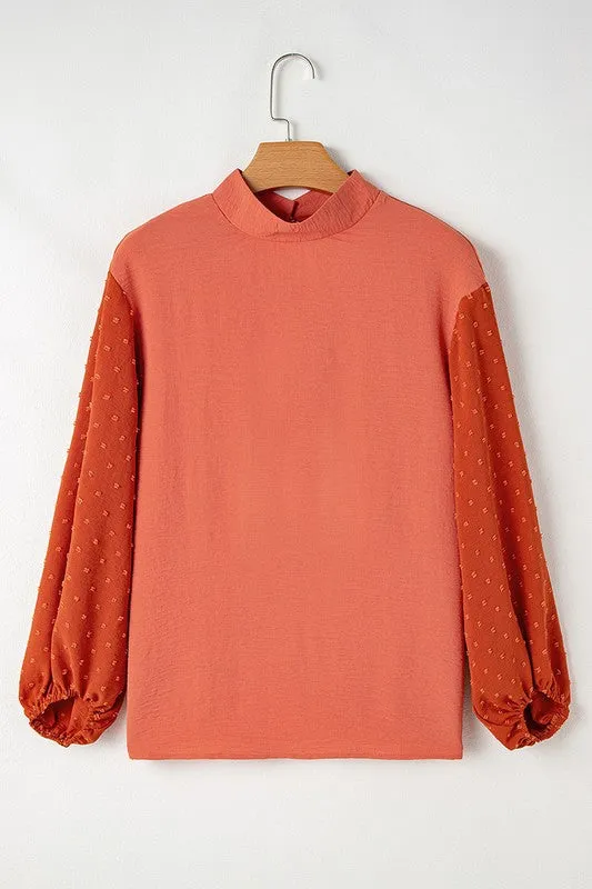 Women Swiss Dot Balloon Sleeve Loose Blouse