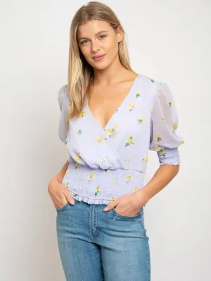 WOMEN'S FLORAL LAVENDER 3/4 SLEEVE TOP