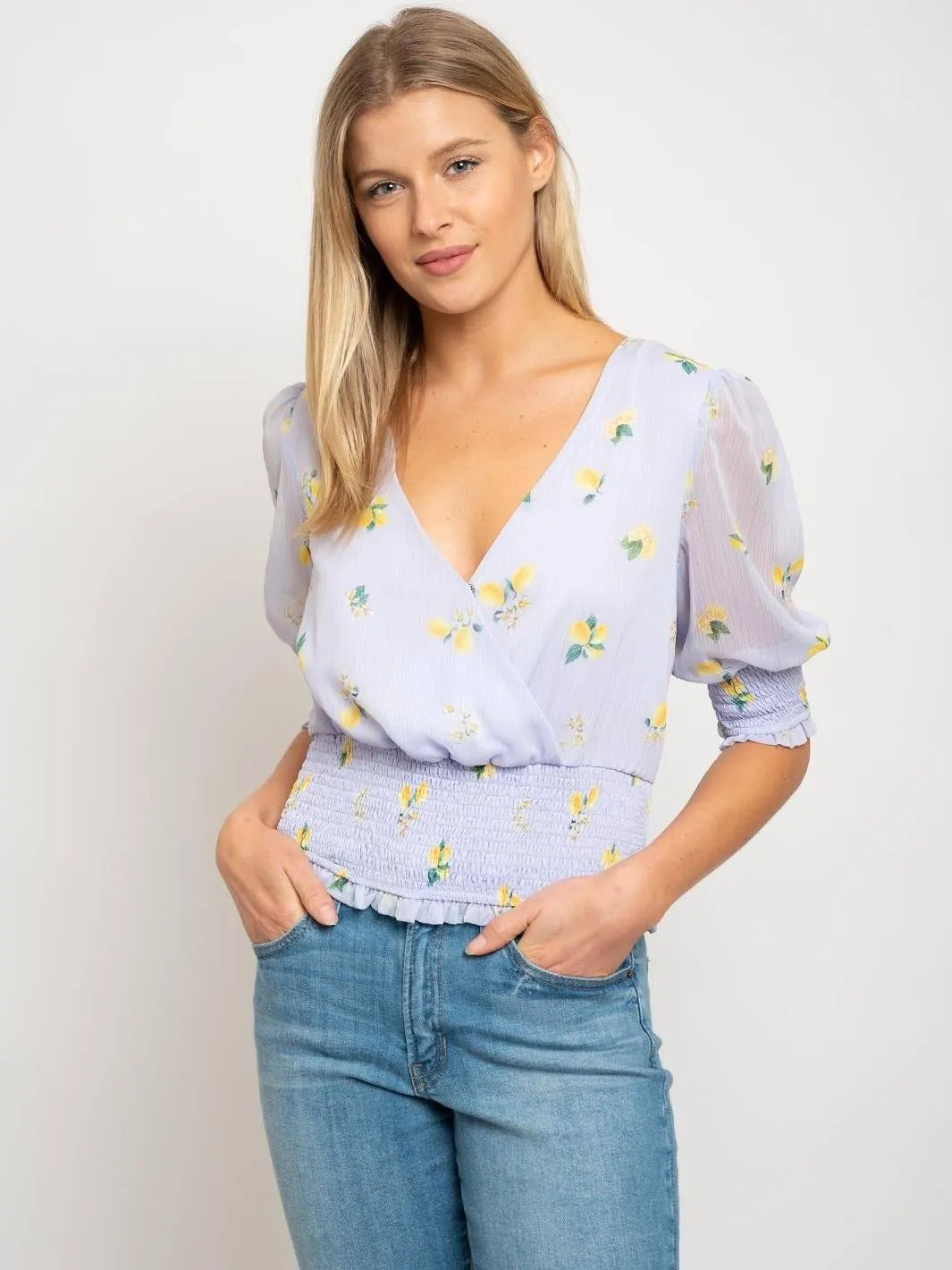 WOMEN'S FLORAL LAVENDER 3/4 SLEEVE TOP