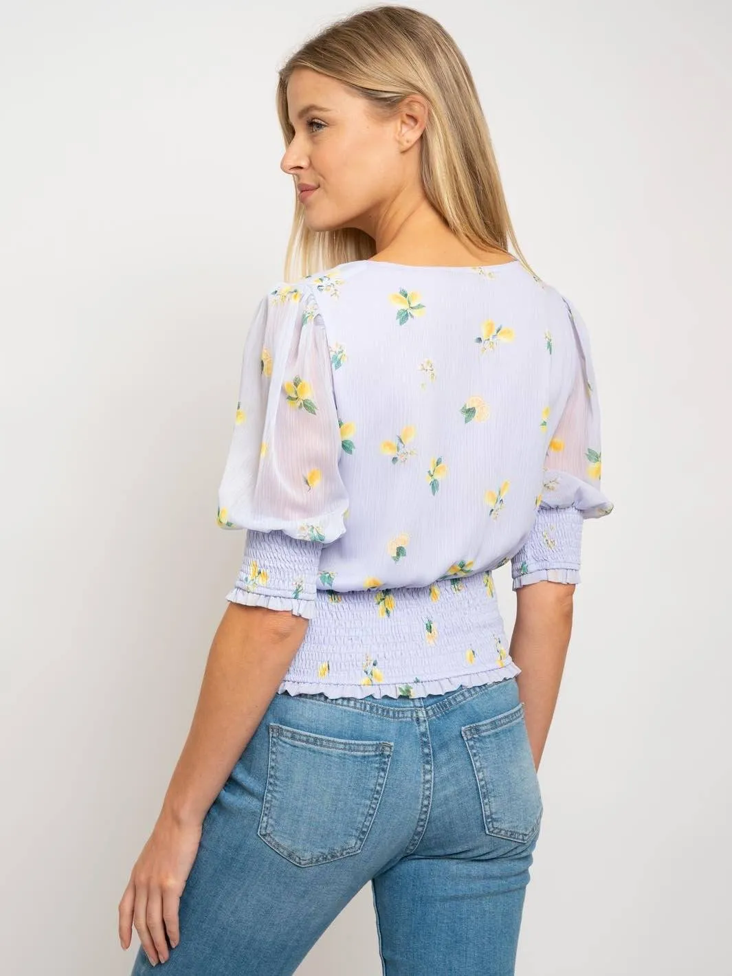 WOMEN'S FLORAL LAVENDER 3/4 SLEEVE TOP