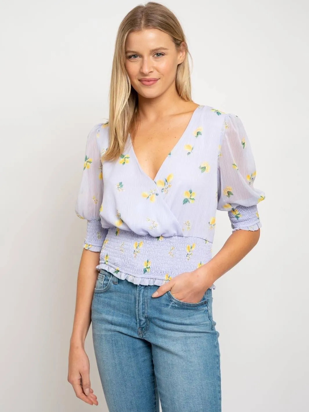 WOMEN'S FLORAL LAVENDER 3/4 SLEEVE TOP