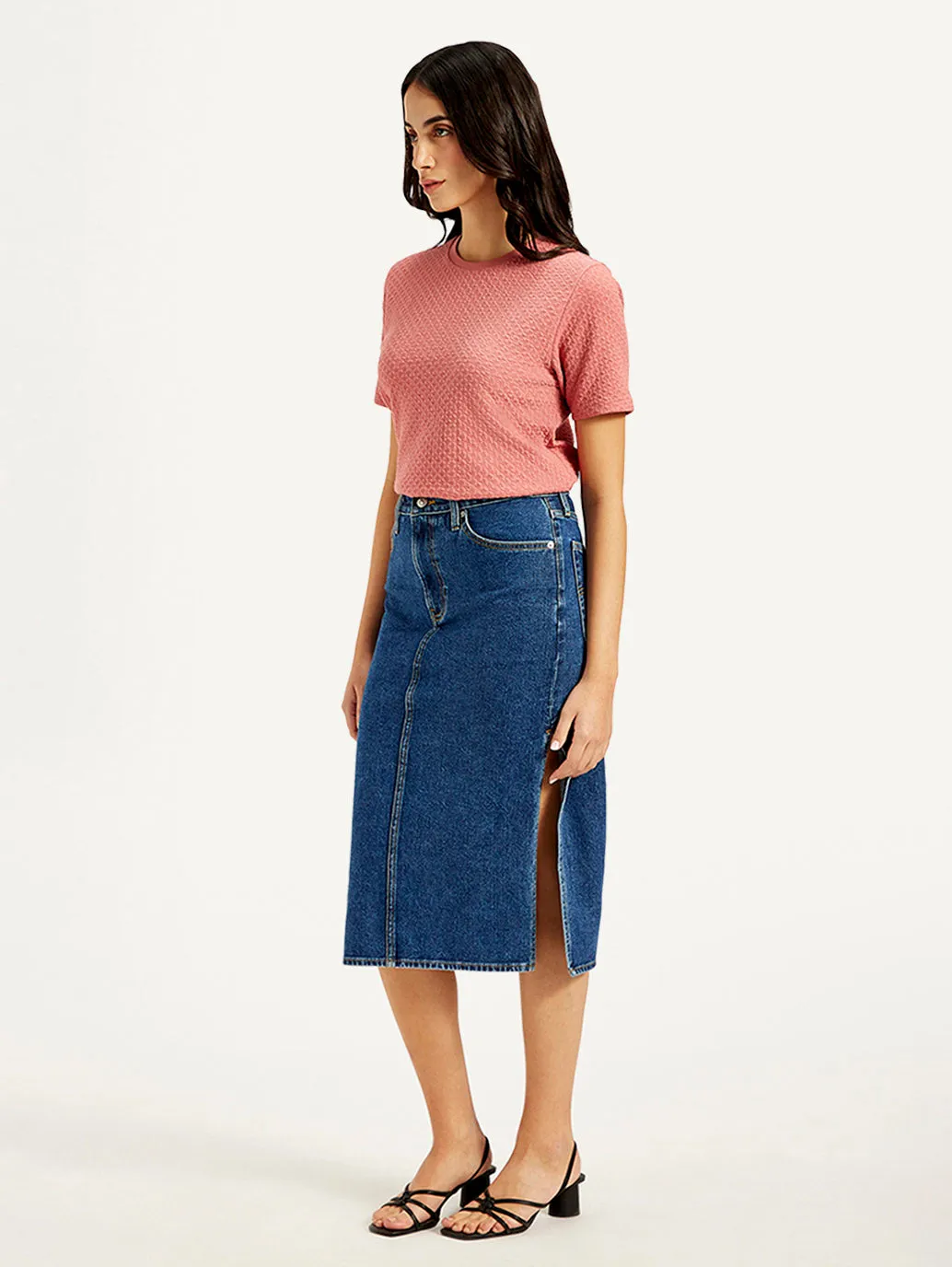 Women's High Rise Blue Straight Fit Skirt
