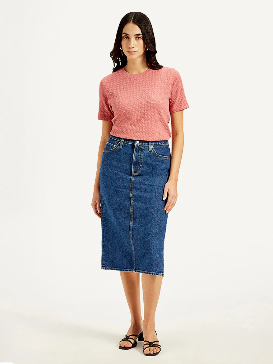 Women's High Rise Blue Straight Fit Skirt