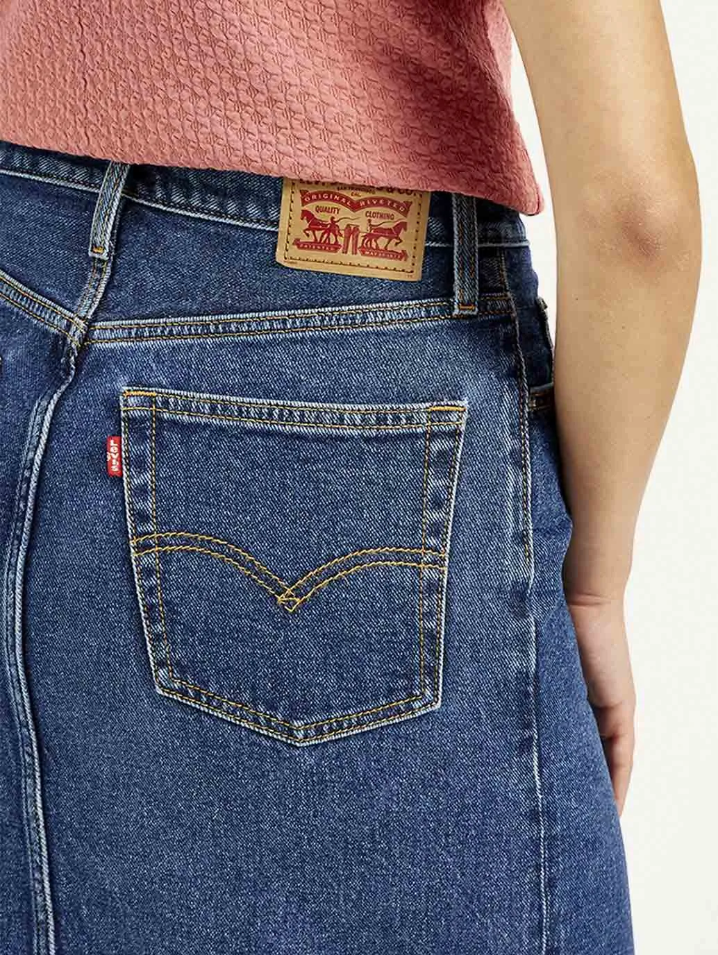 Women's High Rise Blue Straight Fit Skirt