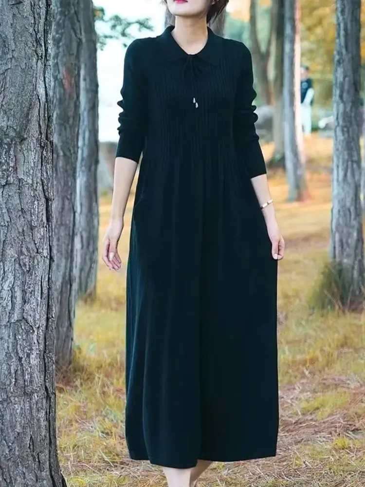 Women's Long Polo Neck Loose Over Knee Dress