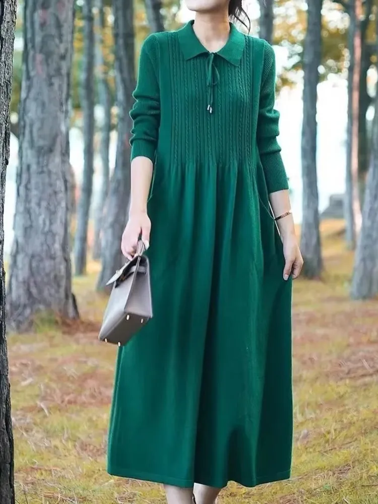 Women's Long Polo Neck Loose Over Knee Dress