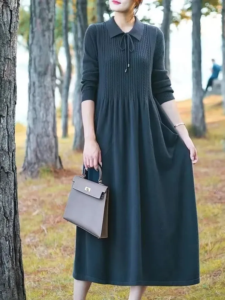 Women's Long Polo Neck Loose Over Knee Dress