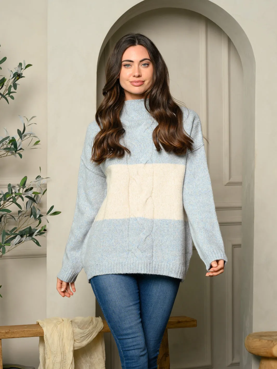 WOMEN'S LONG SLEEVE COLORBLOCK KNIT SWEATER