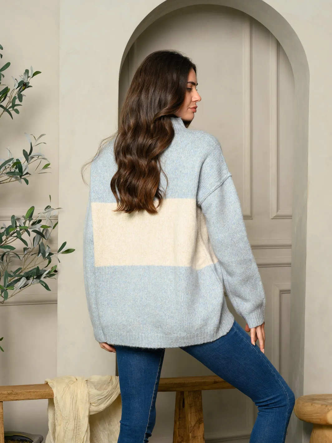 WOMEN'S LONG SLEEVE COLORBLOCK KNIT SWEATER