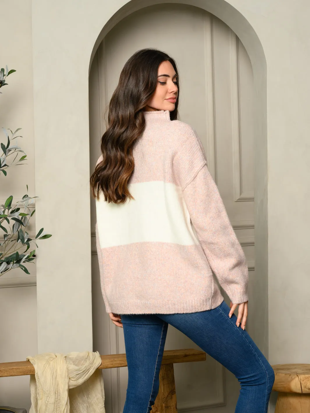 WOMEN'S LONG SLEEVE COLORBLOCK KNIT SWEATER