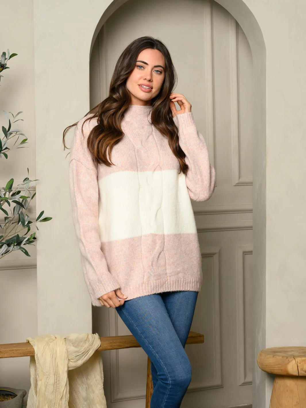 WOMEN'S LONG SLEEVE COLORBLOCK KNIT SWEATER