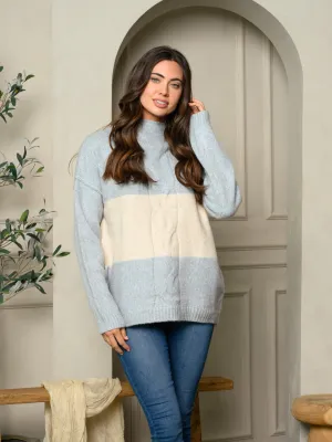 WOMEN'S LONG SLEEVE COLORBLOCK KNIT SWEATER