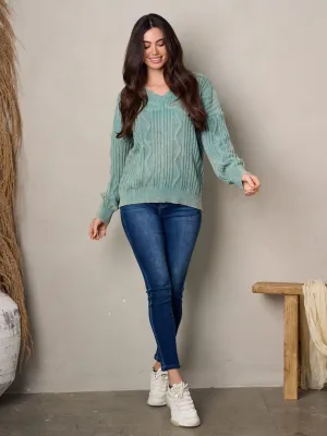 WOMEN'S LONG SLEEVES V-NECK KNIT TOP