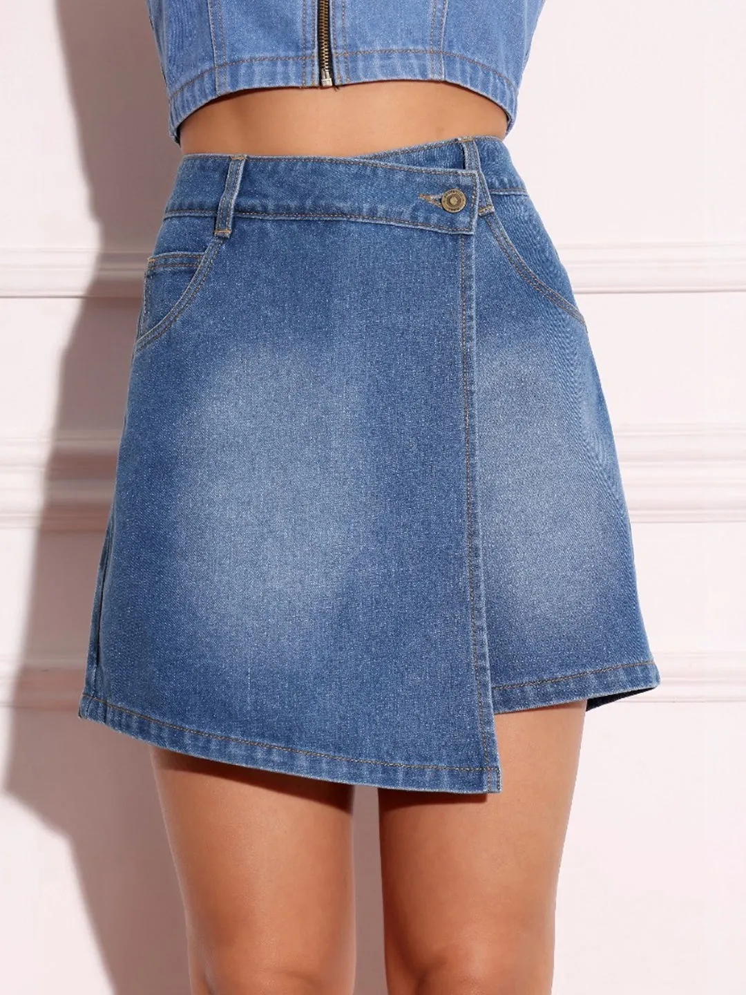 Women's Mid Blue High-Rise Denim Skorts